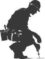 Silhouette repairman in action full body black color only vector