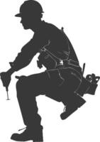 Silhouette repairman in action full body black color only vector