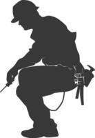 Silhouette repairman in action full body black color only vector