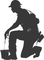 Silhouette repairman in action full body black color only vector