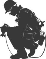 Silhouette repairman in action full body black color only vector