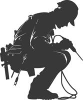 Silhouette repairman in action full body black color only vector