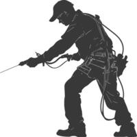 Silhouette repairman in action full body black color only vector