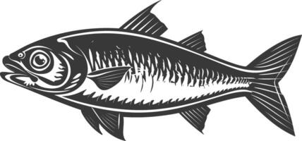 Silhouette sardine fish animal black color only full body vector