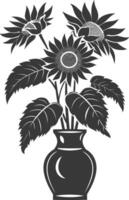 Silhouette sunflower flower in the vase black color only vector