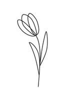 Simple linear flower. Botanical sketch, drawing. Black and white. Icon, logo, tattoo. vector