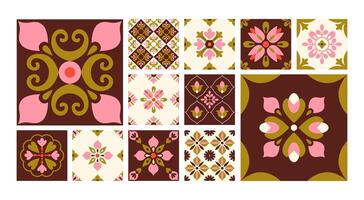 Abstract retro geometric floral blocks and tiles. Squares. Patchwork, mosaic. Background, backdrop. vector