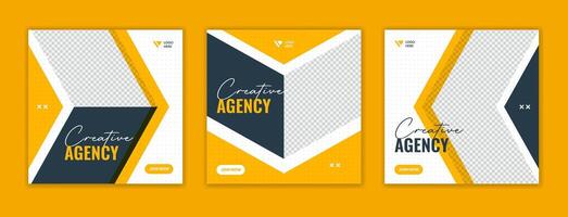 Abstract yellow corporate social media post design, editable business agency square template for advertising vector