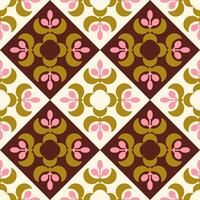 70s vintage floral geometric seamless background. Groovy tiles. Patchwork, mosaic. Endless pattern, digital paper, wrapping paper. vector