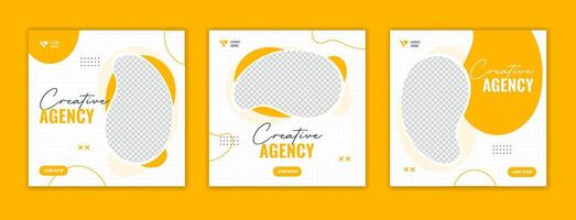 Yellow editable corporate social media post banner design, modern square business template set vector