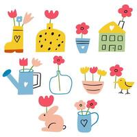 Spring. Hand drawn isolated icons. Flat design. graphic design on white background. vector