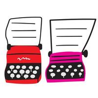 Typewriters. Hand drawn icons. illustration on white background. vector