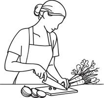 Woman Cooking at Home Sketch Drawing. vector