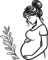 embarazada mujer línea Arte. vector