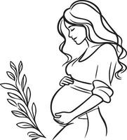 Pregnant Woman Line Art. vector