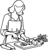 Woman Cooking at Home Sketch Drawing. vector