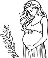 Pregnant Woman Line Art. vector