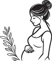 Pregnant Woman Line Art. vector