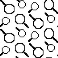 Magnifying glass icon pattern in pixels, illustration in flat style, highlighted on a white background. The symbol of the search or zoom tool is the magnifying glass icon vector