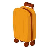 A suitcase on wheels made of plastic sideways. Yellow shockproof suitcase with retractable handle for travel and business trips. flat illustration isolated on white vector