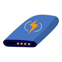 The charging power supply has a flat shape. The blue charging unit of the gadget with a lightning sign. Power supply icon, simple flat design. . Isolate on a white background. vector