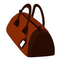 A bag for things with handles. Travel bag on a white background, men's leather sports bags, travel bag, travel bag, leisure bag. Brown leather bag with a burka for the name in case of loss of luggage vector