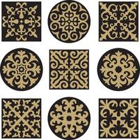 set of golden and black signs Kazakh national ornament. vector