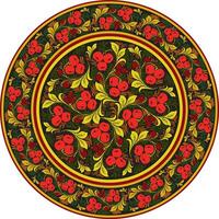 colored round Russian folk ornament Khokhloma. National endless circle, tray, plate of Slavic peoples, Belarusians, Ukrainians vector