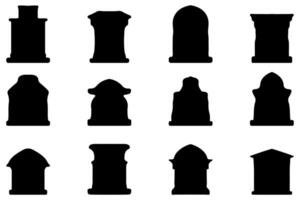 Simple silhouette of headstone icon set vector