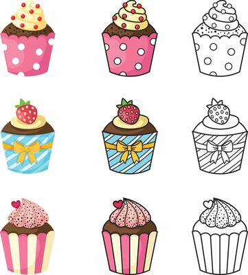illustration of isolated cupcake set