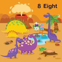 Flashcard number eight with 8 dinosaur learning for kid illustration vector