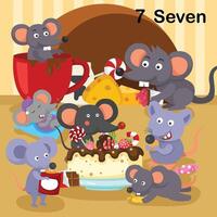 Flashcard number seven with 7 mouse learning for kid illustration vector