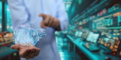 Artificial Intelligence, Ai technology, using technology smart robot AI, artificial intelligence by enter command prompt for generates something, Chat with AI, Futuristic technology transformation. photo
