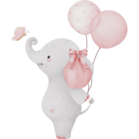 Lovely pink elephant watercolor clipart, Baby Elephant clipart, Printable nursery elephant wall art, Nursery decor, Kids room wall decor, Baby Elephant with Balloons and butterfly png