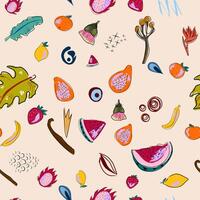 a pattern of fruit and vegetables on a beige background vector