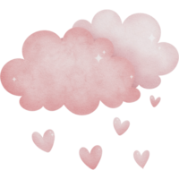 Lovely pink cloud with hearts watercolor clipart, pink cloud clipart, Printable nursery wall art, Nursery decor, Kids room wall decor, baby invitation, baby shower, birthday party, its a girl png