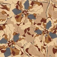 a pattern with blue and brown flowers on a beige background vector