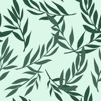 a green leafy pattern with leaves on a light blue background vector