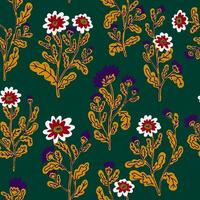 a pattern with flowers and leaves on a green background vector