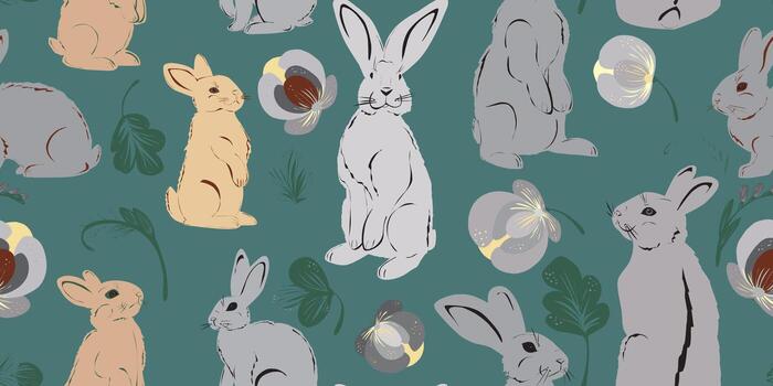 a pattern with rabbits a green background vector