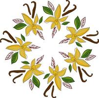 a circular design with yellow flowers and leaves vector