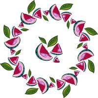 watermelon slices in a circle with leaves vector
