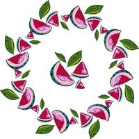 watermelon slices in a circle with leaves vector