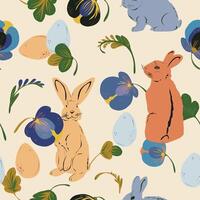 a pattern with rabbits and flowers vector