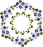 a floral wreath with blue and pink flowers vector