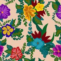 a pattern with colorful flowers and leaves vector