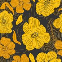 a pattern with yellow flowers on a black background vector