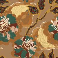 a floral pattern with brown and green leaves vector