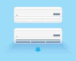 Air conditioner vecor illustration on blue background. On and Off air conditioning unit sistem. vector