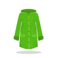 Green rain coat on white background. Rain protection element. vector